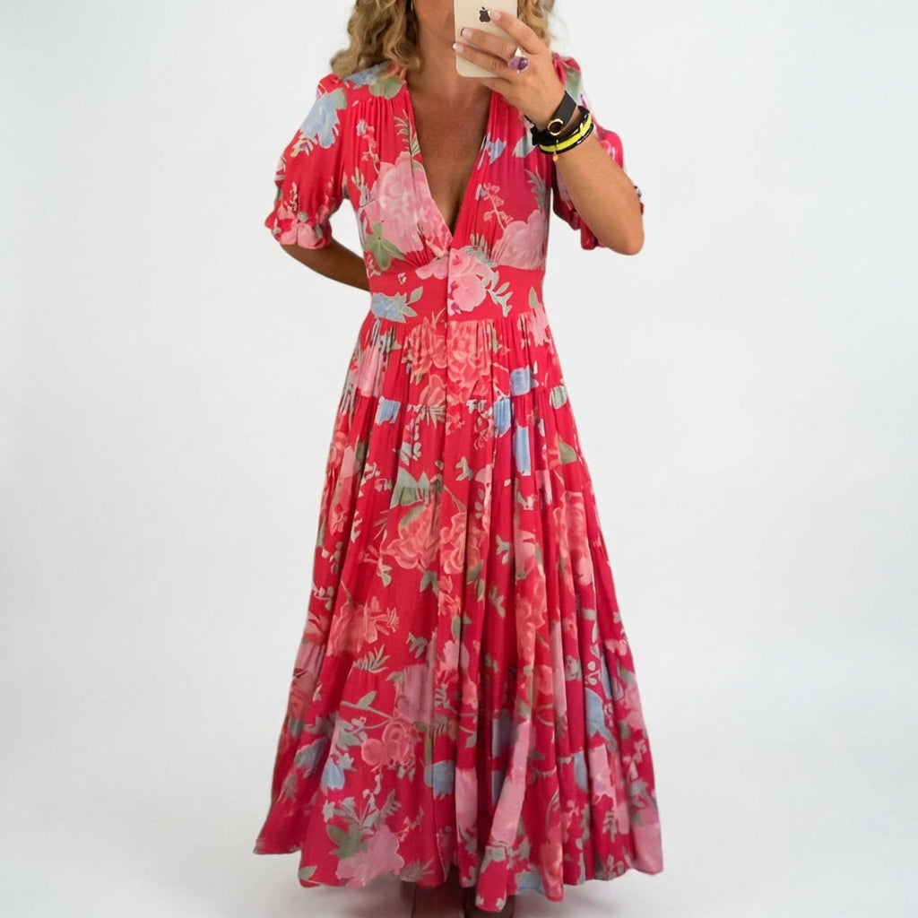 Minelda | Elegant V-neck dress with floral print