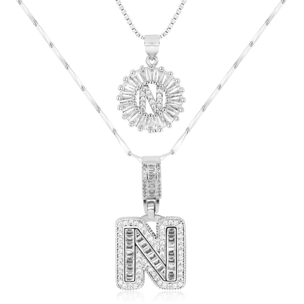 Selamora® | Collares con iniciales en forma de letra y diamantes de oro de 14k (2 unidades)