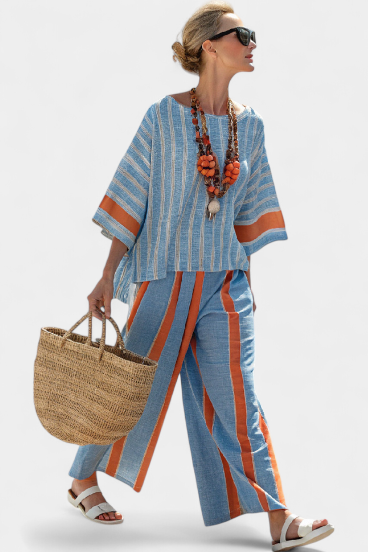 Velmere | Sophisticated striped terracotta top and linen trousers