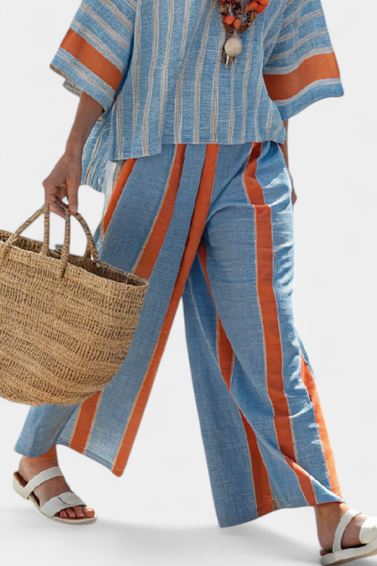 Velmere | Sophisticated striped terracotta top and linen trousers