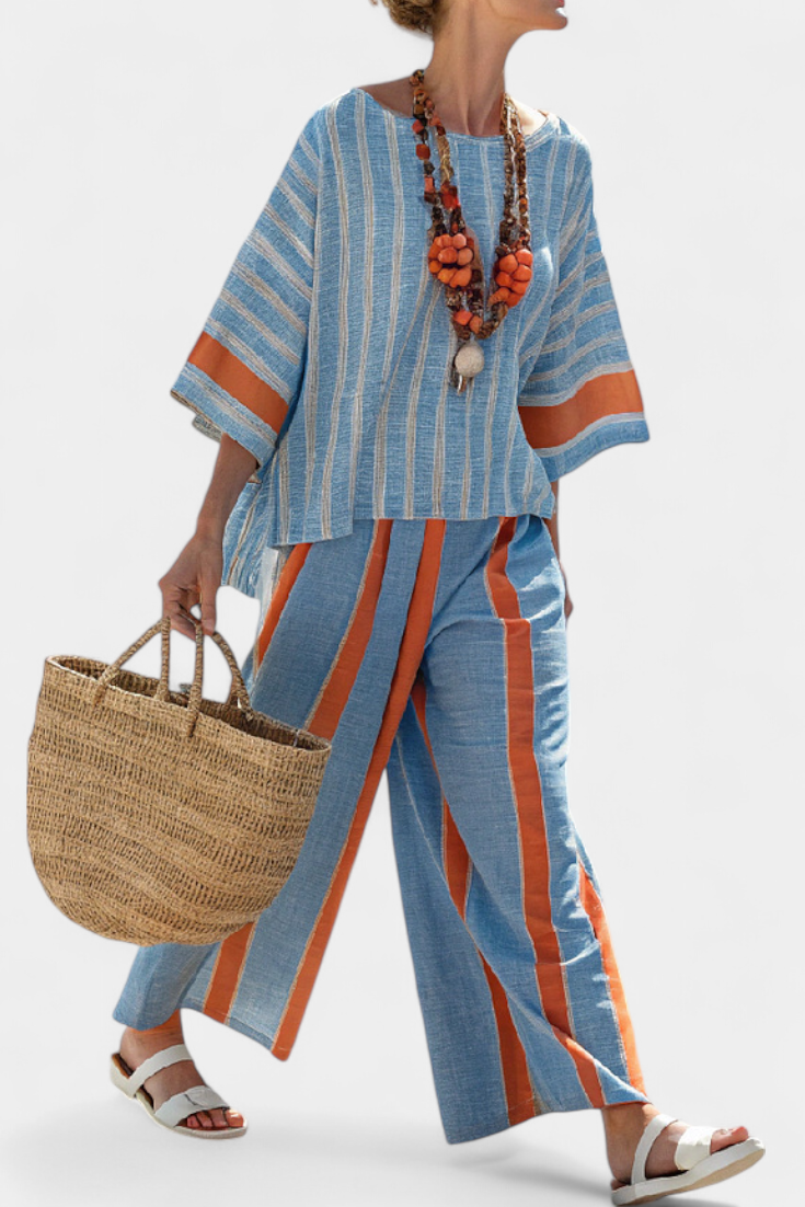 Velmere | Sophisticated striped terracotta top and linen trousers
