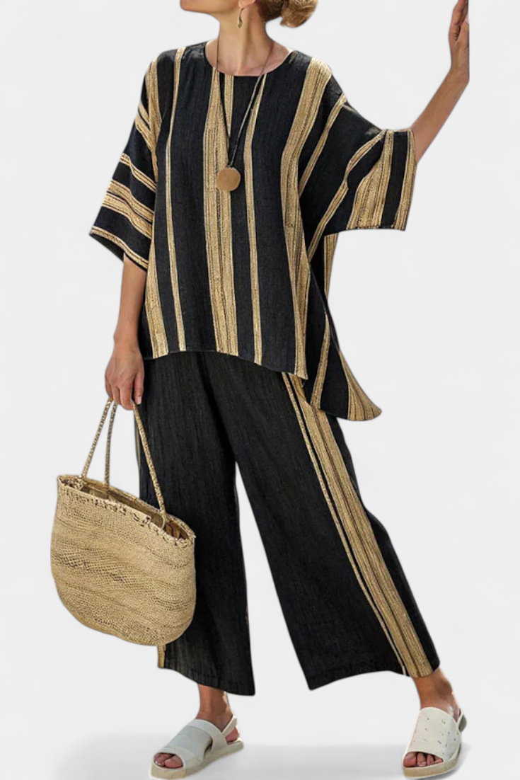 Calden | Comfy Striped Loose Top & Loose Linen Trousers