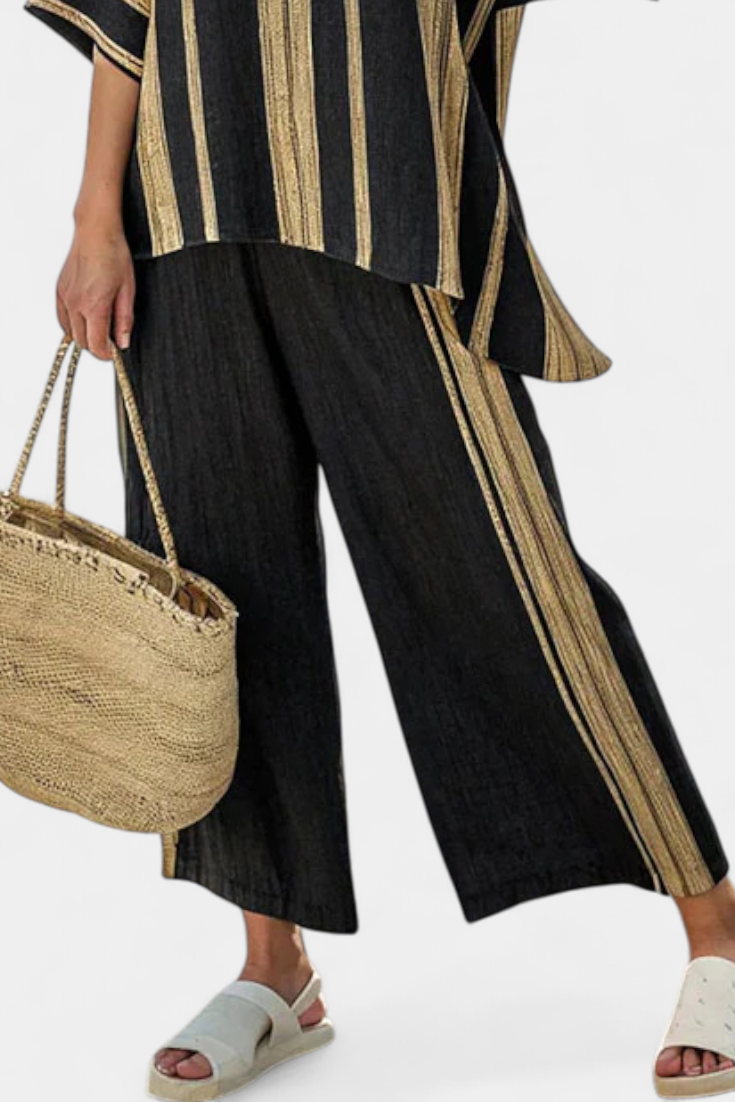 Calden | Comfy Striped Loose Top & Loose Linen Trousers