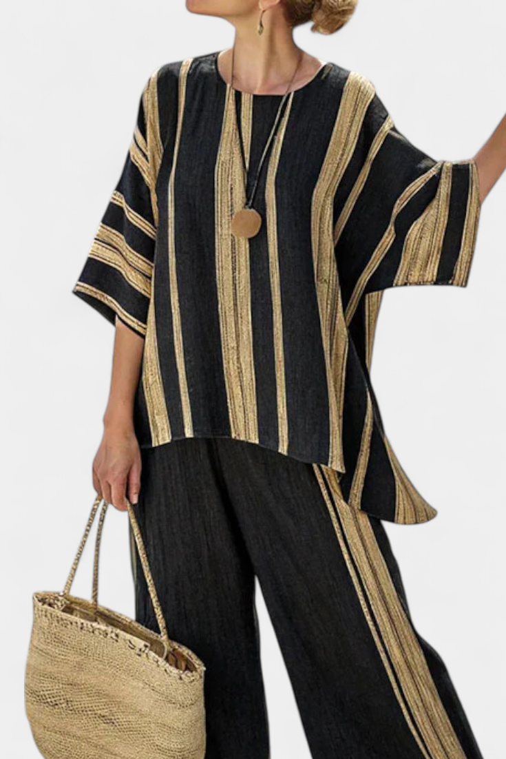Calden | Comfy Striped Loose Top & Loose Linen Trousers