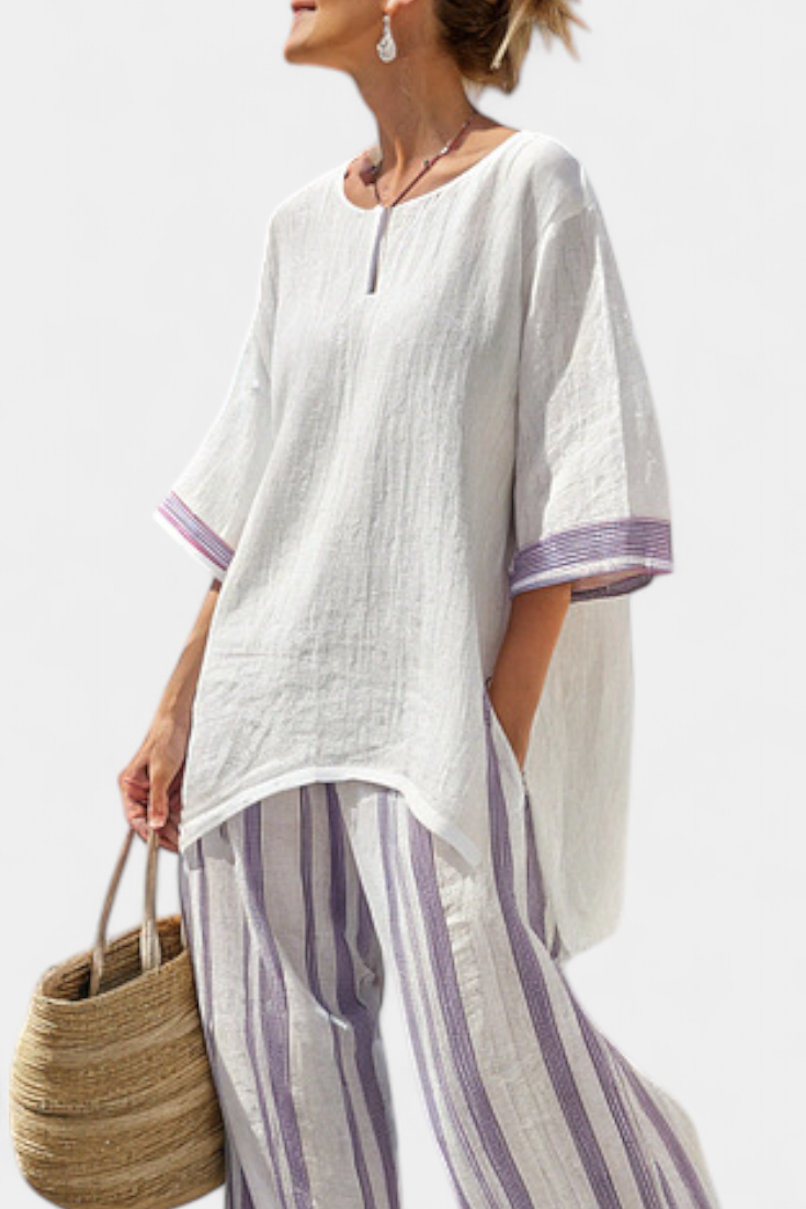 Luxmere | Comfortable Loose Blouse and Striped Bamboo Pants