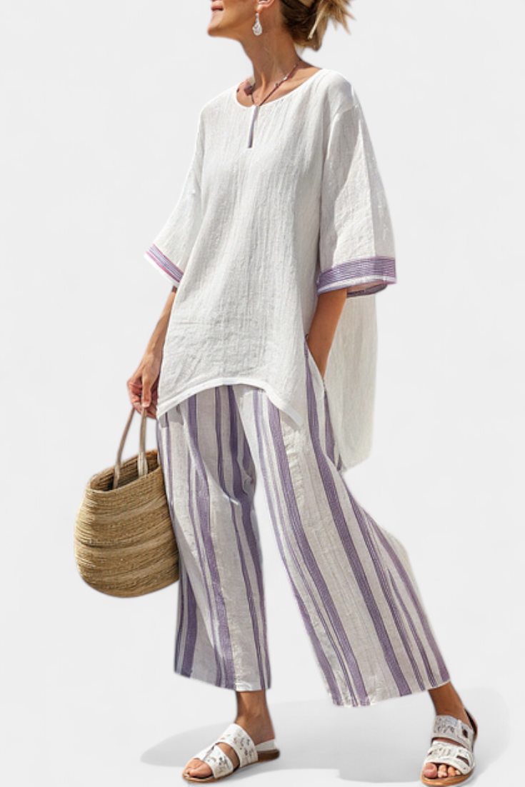 Luxmere | Comfortable Loose Blouse and Striped Bamboo Pants