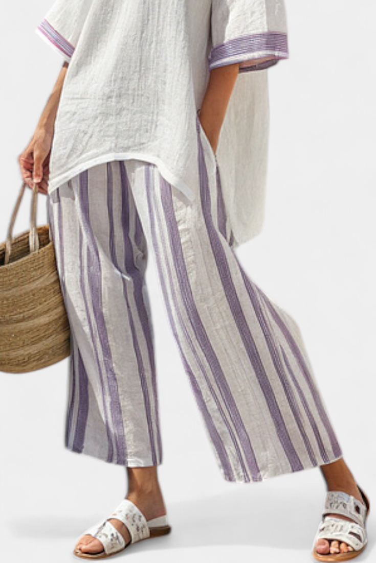 Luxmere | Comfortable Loose Blouse and Striped Bamboo Pants