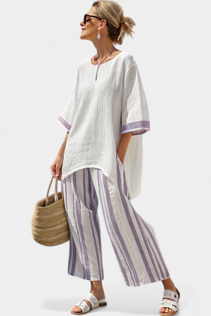 Luxmere | Comfortable Loose Blouse and Striped Bamboo Pants