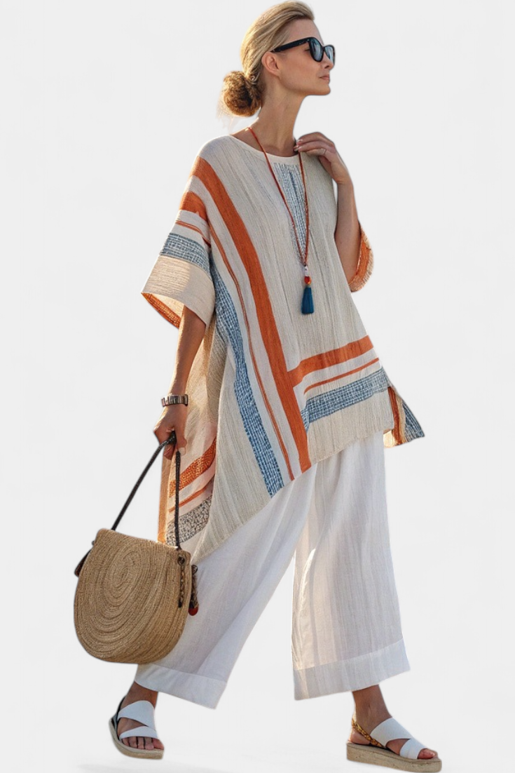 Caevan | Sophisticated Asymmetrical Blouse and Wide-Leg Linen Pants