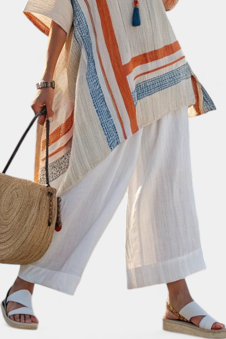 Caevan | Sophisticated Asymmetrical Blouse and Wide-Leg Linen Pants