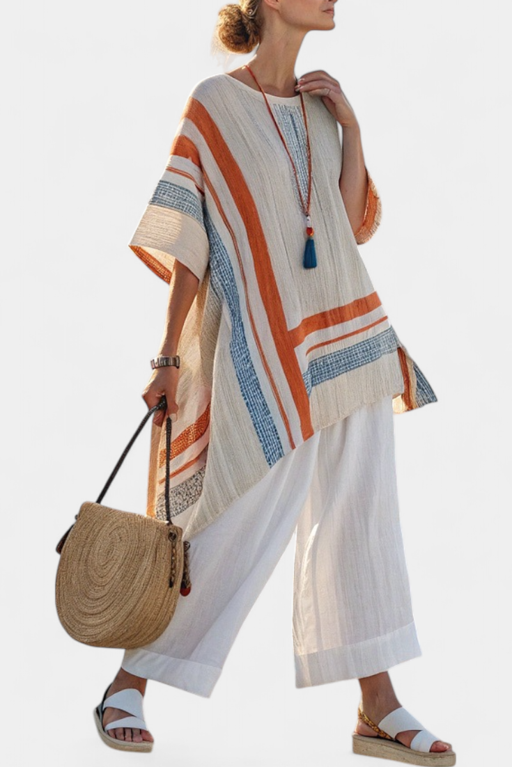 Caevan | Sophisticated Asymmetrical Blouse and Wide-Leg Linen Pants