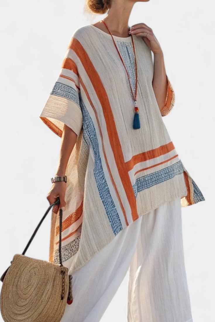 Caevan | Sophisticated Asymmetrical Blouse and Wide-Leg Linen Pants