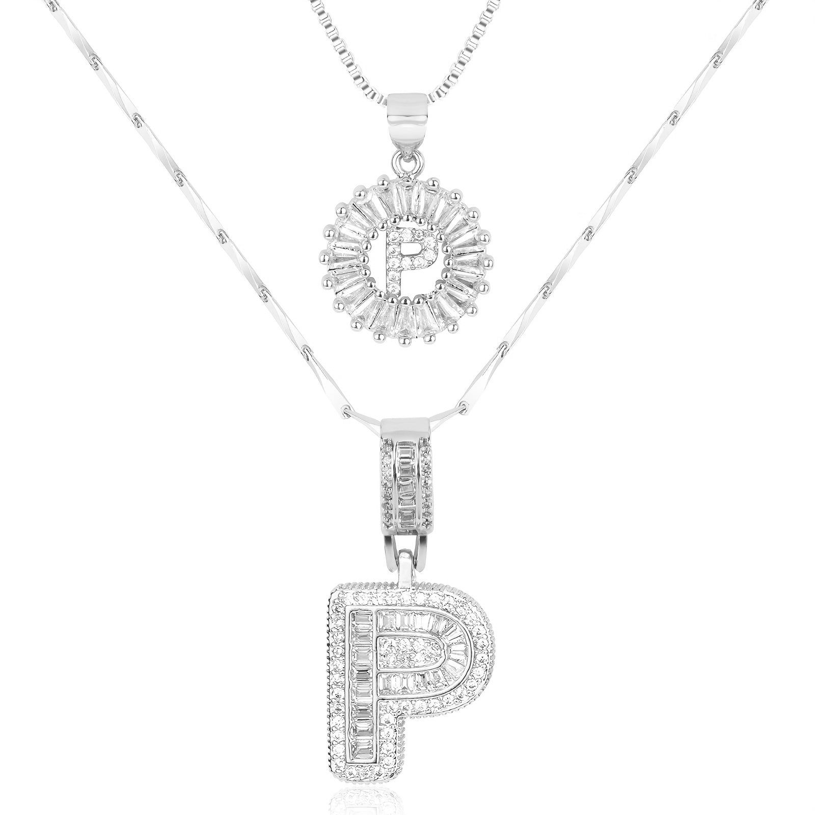 Selamora® | Collares con iniciales en forma de letra y diamantes de oro de 14k (2 unidades)