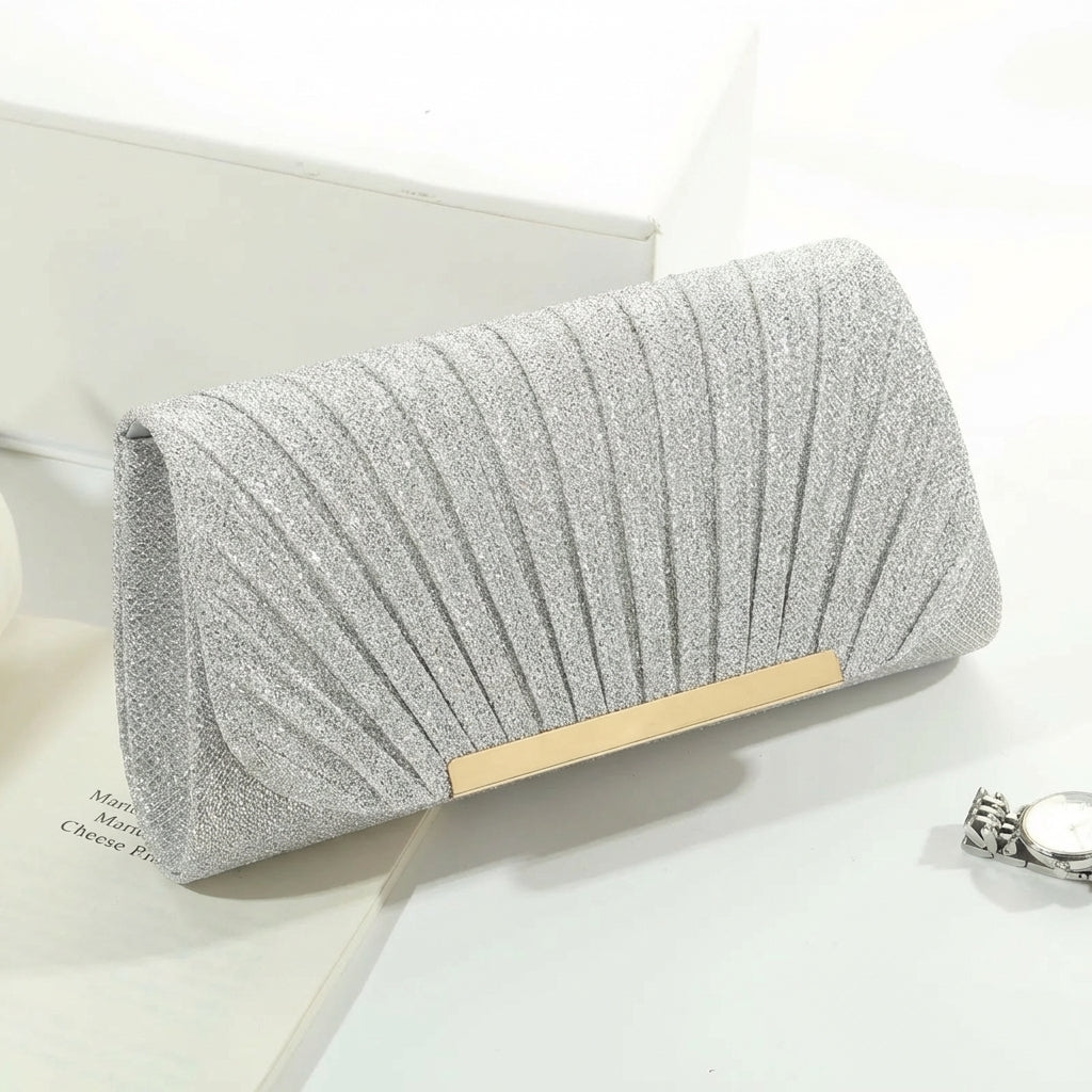 Bolso Clutch Acordeón en Dorado con Brillo
