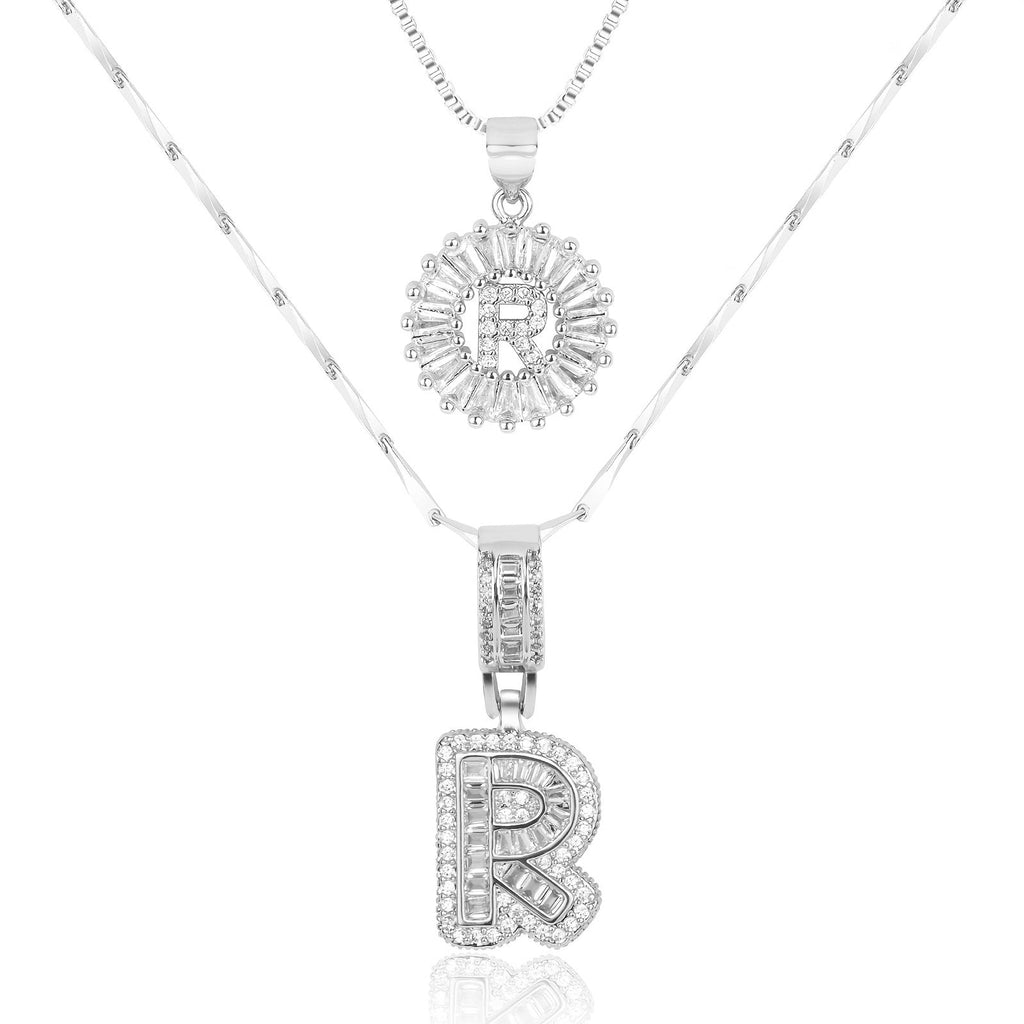 Selamora® | Collares con iniciales en forma de letra y diamantes de oro de 14k (2 unidades)