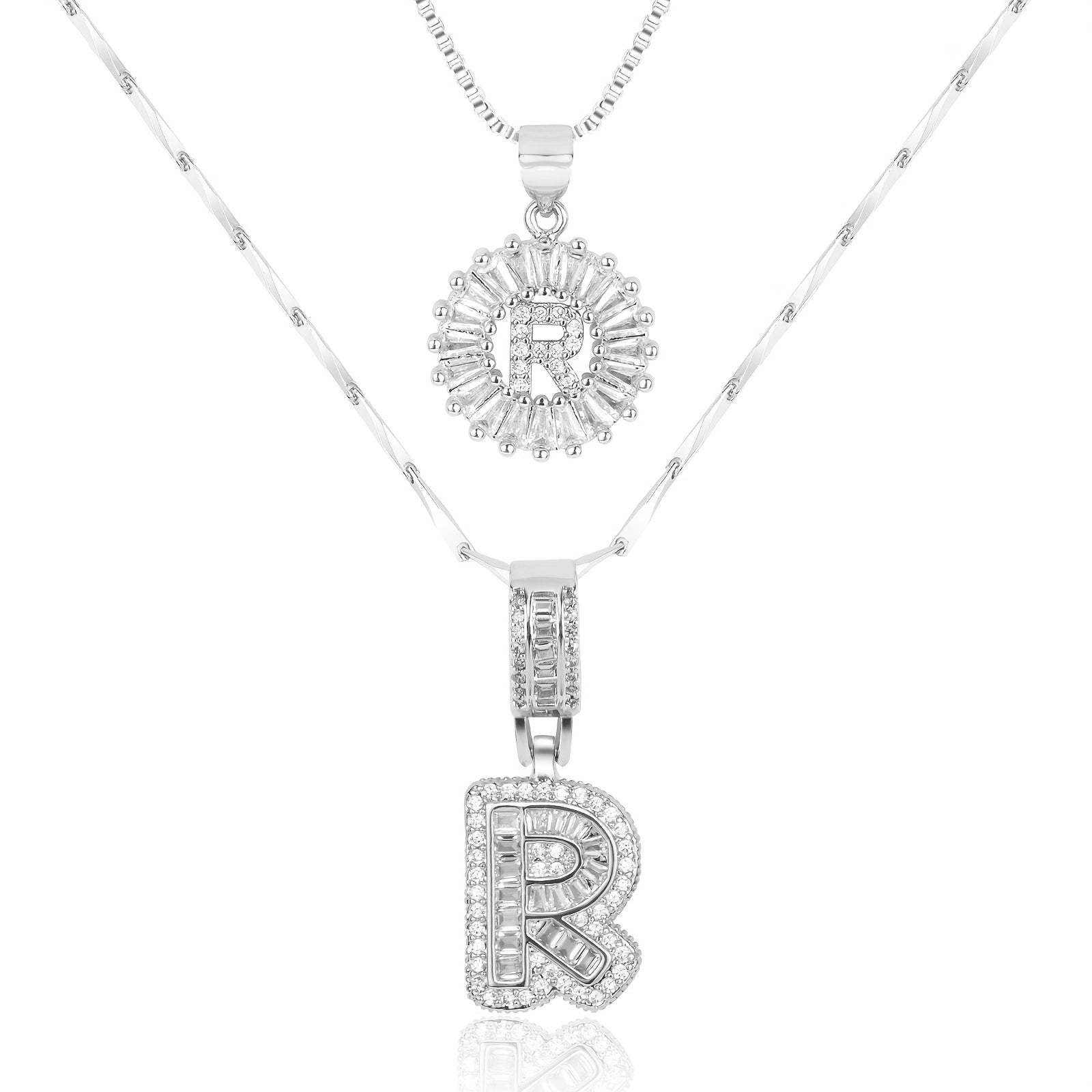 Selamora® | Collares con iniciales en forma de letra y diamantes de oro de 14k (2 unidades)