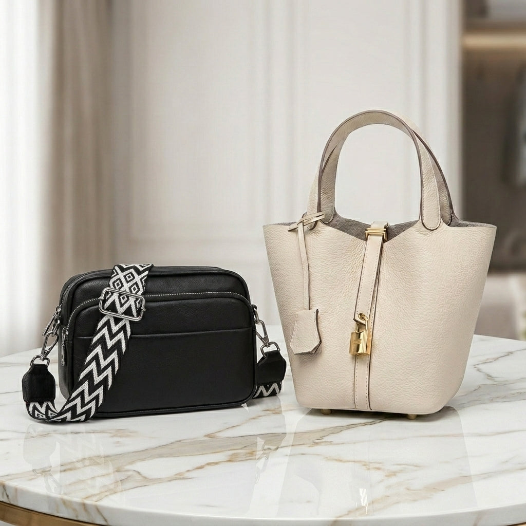 Set Selamora | Bandolera + Bolso Cubo de cuero