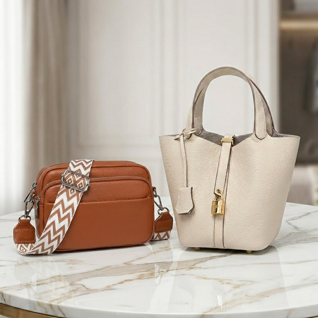Set Selamora | Bandolera + Bolso Cubo de cuero
