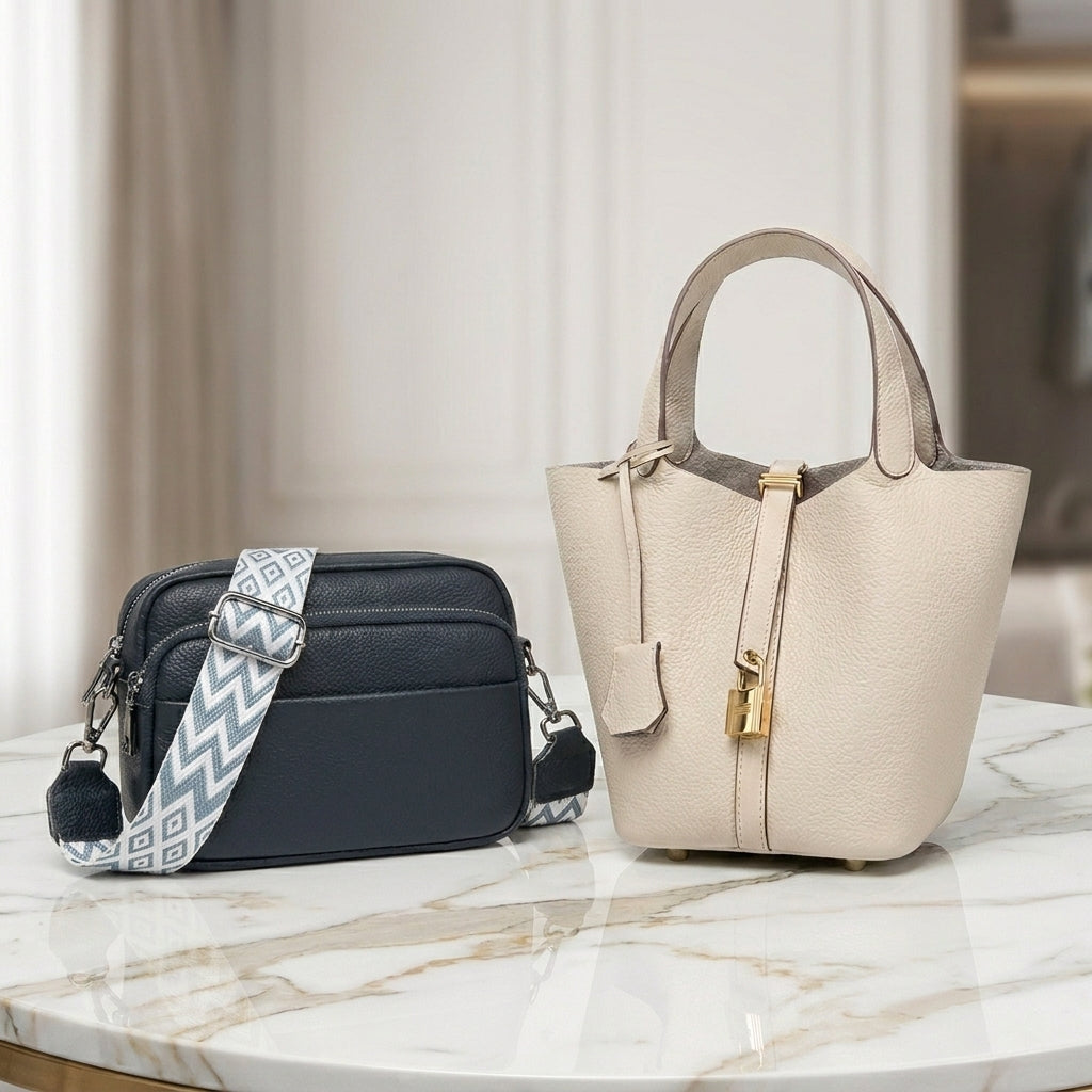 Set Selamora | Bandolera + Bolso Cubo de cuero