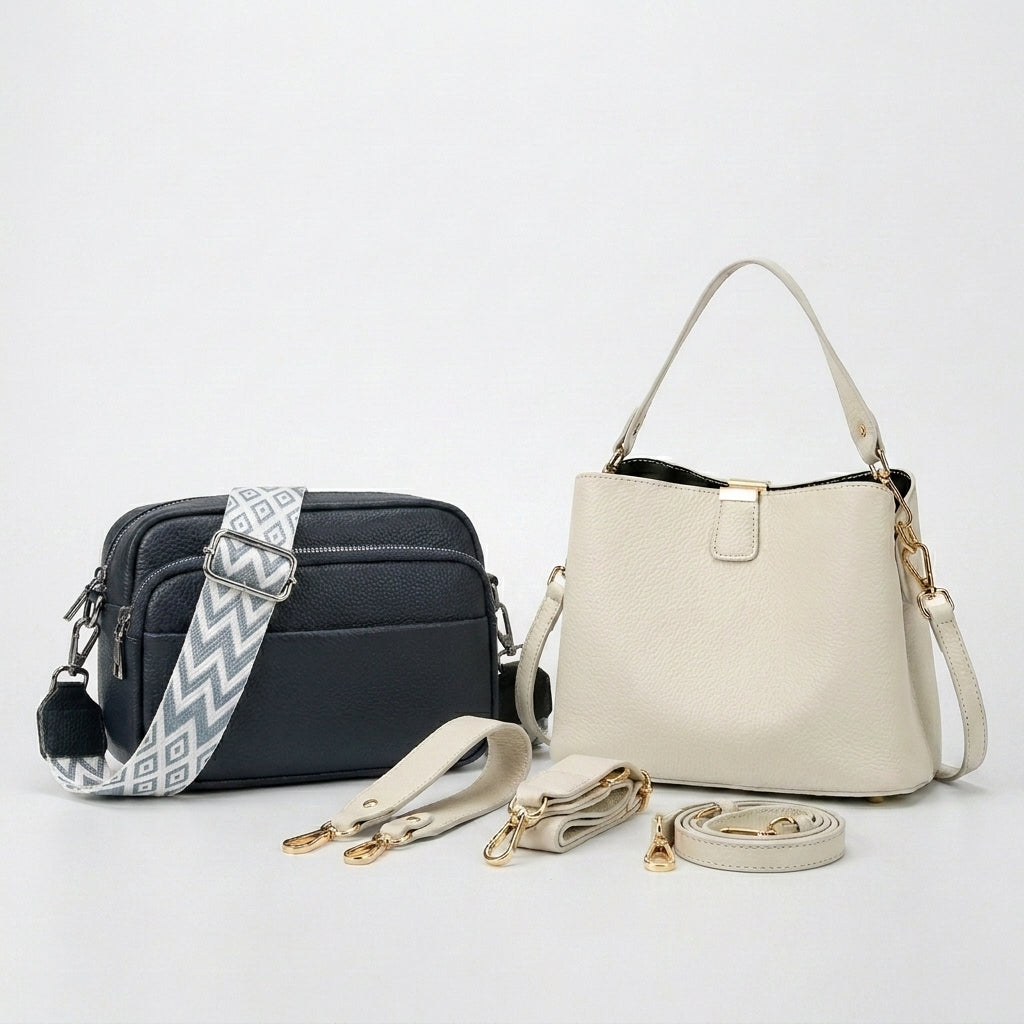 Set Selamora | Bandolera + Bolso de cuero con 3 correas intercambiables