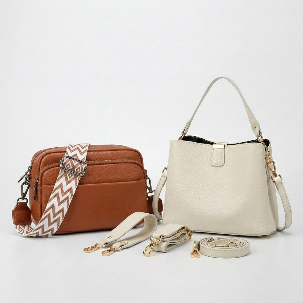 Set Selamora | Bandolera + Bolso de cuero con 3 correas intercambiables