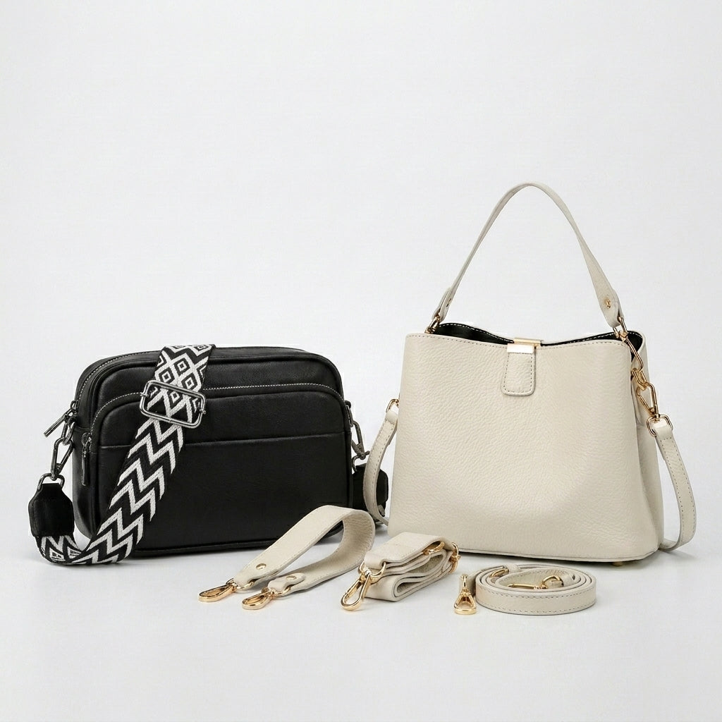Set Selamora | Bandolera + Bolso de cuero con 3 correas intercambiables