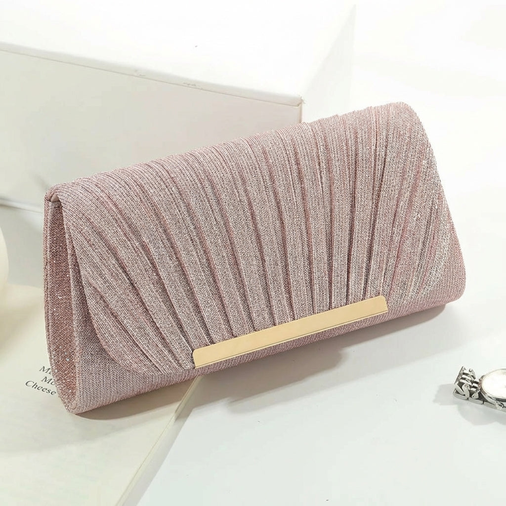 Bolso Clutch Acordeón en Dorado con Brillo
