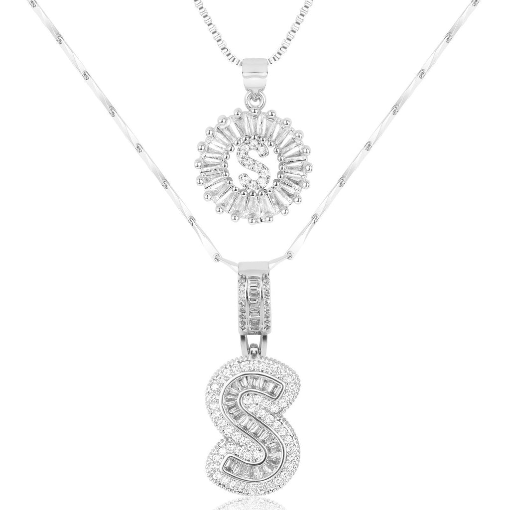 Selamora® | Collares con iniciales en forma de letra y diamantes de oro de 14k (2 unidades)