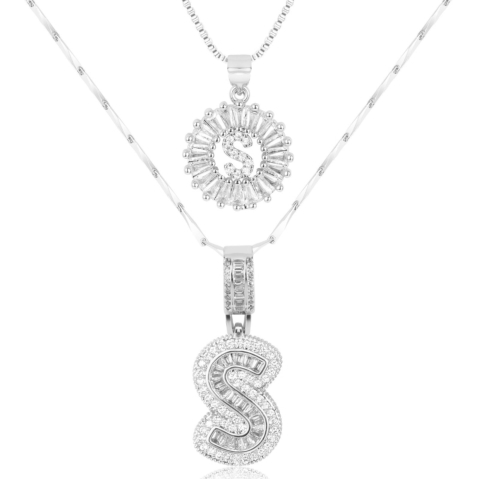 Selamora® | Collares con iniciales en forma de letra y diamantes de oro de 14k (2 unidades)