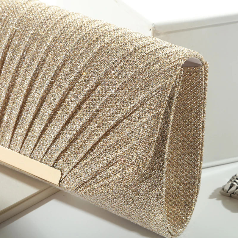 Accordion Clutch Bag in Shimmer Gold
