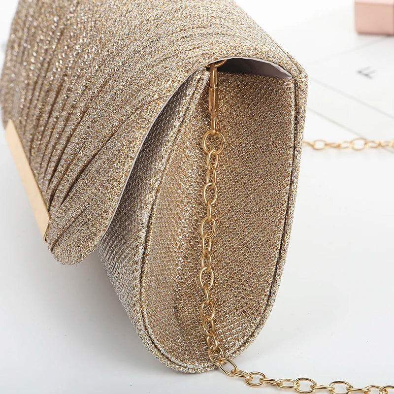 Accordion Clutch Bag in Shimmer Gold