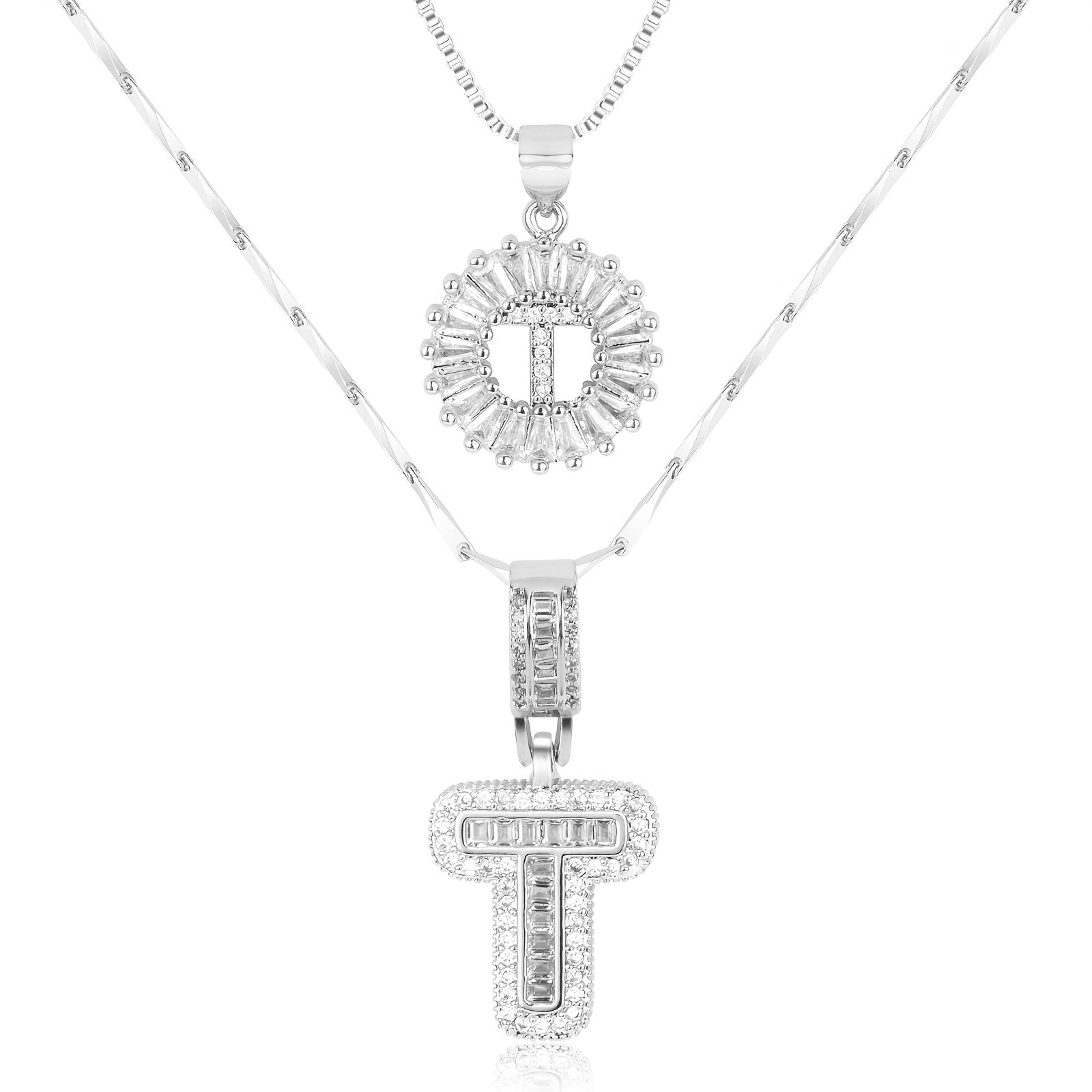 Selamora® | Collares con iniciales en forma de letra y diamantes de oro de 14k (2 unidades)