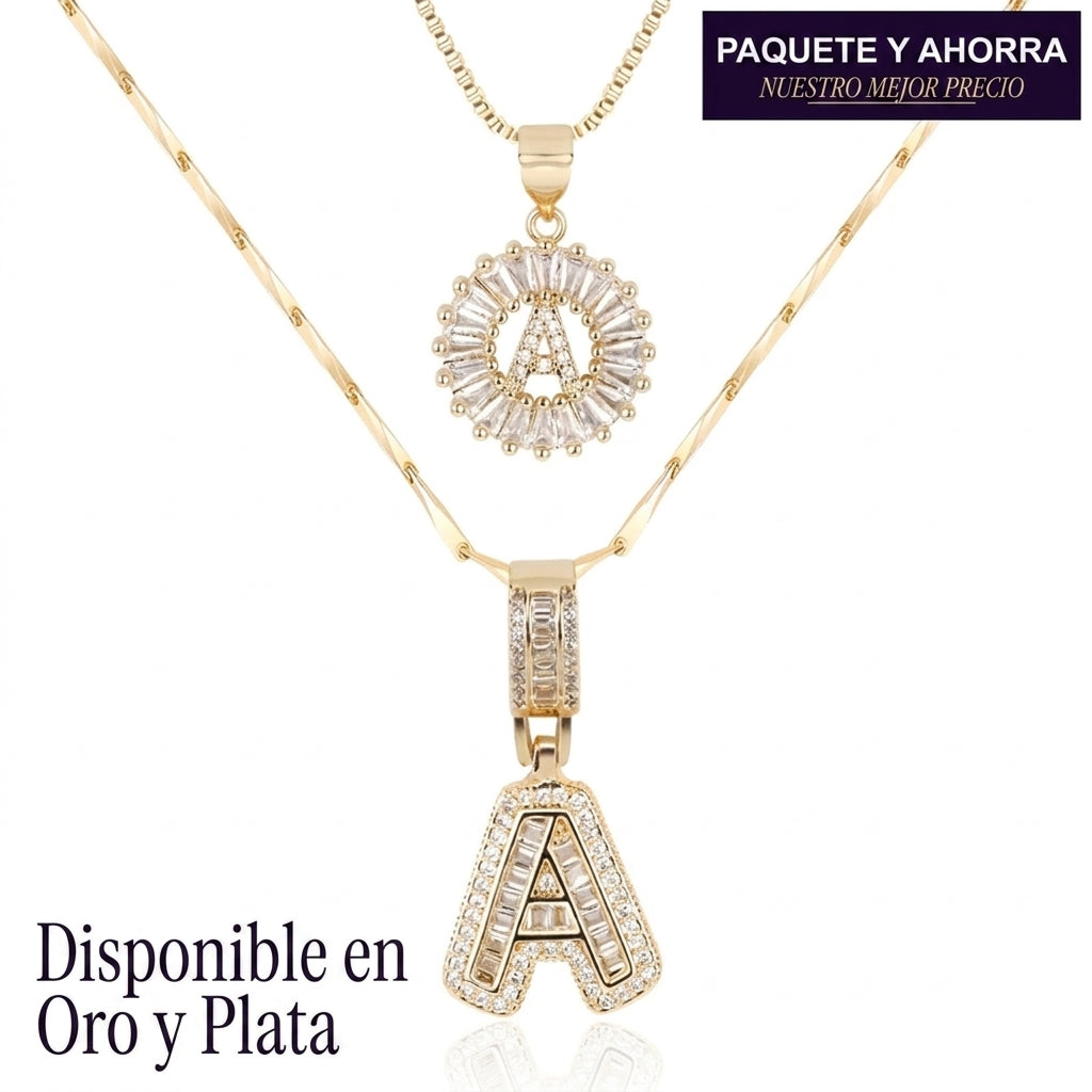 Selamora® | Collares con iniciales en forma de letra y diamantes de oro de 14k (2 unidades)