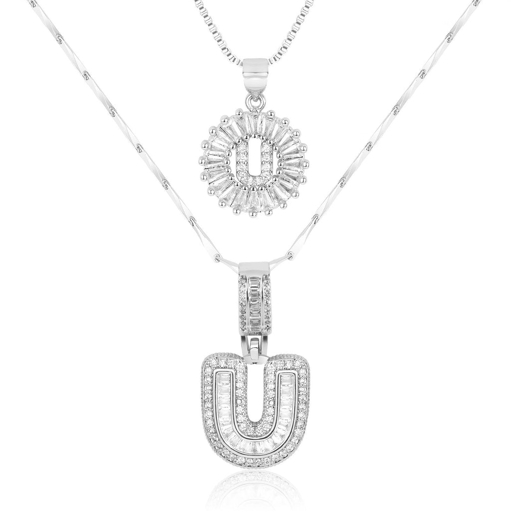 Selamora® | Collares con iniciales en forma de letra y diamantes de oro de 14k (2 unidades)