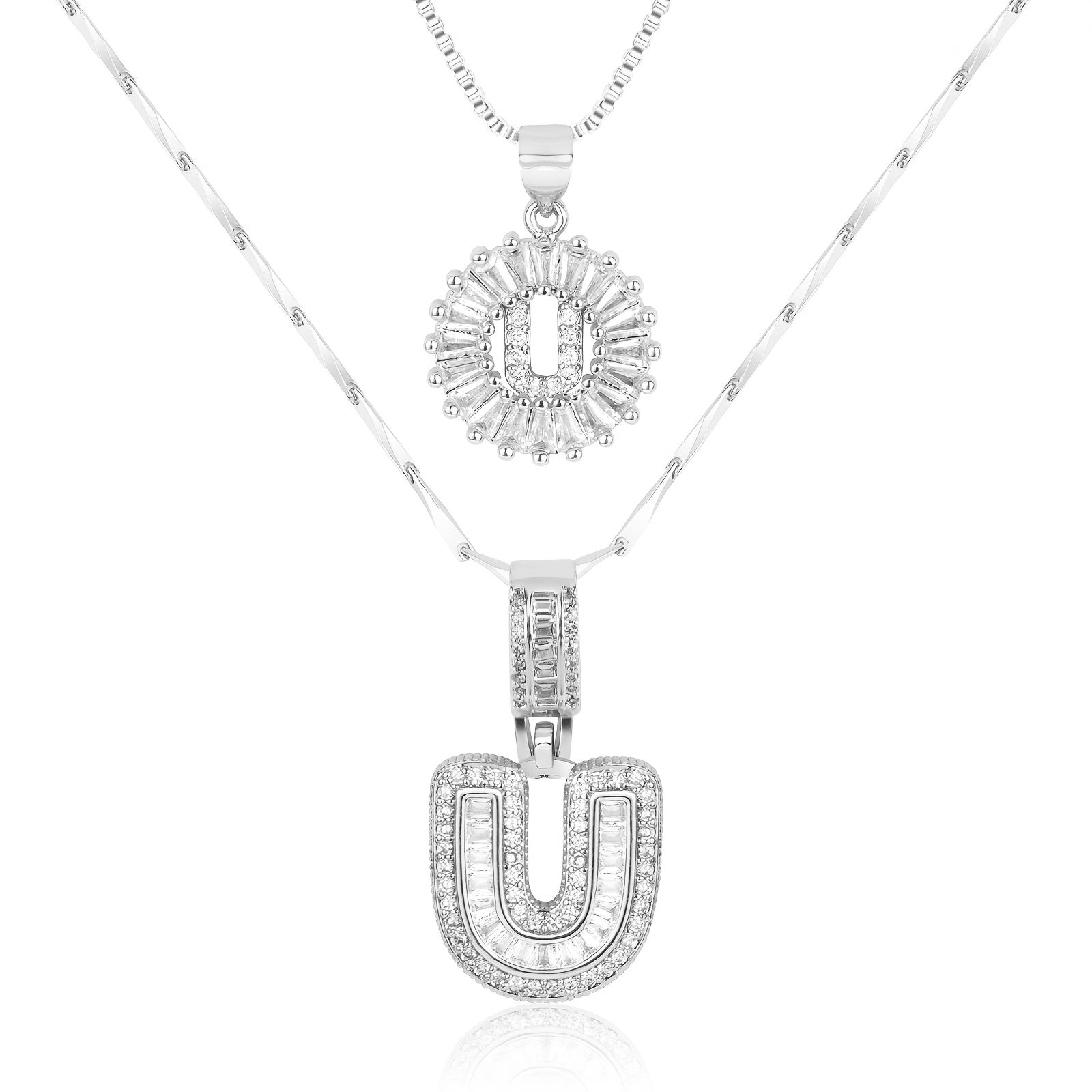 Selamora® | Collares con iniciales en forma de letra y diamantes de oro de 14k (2 unidades)
