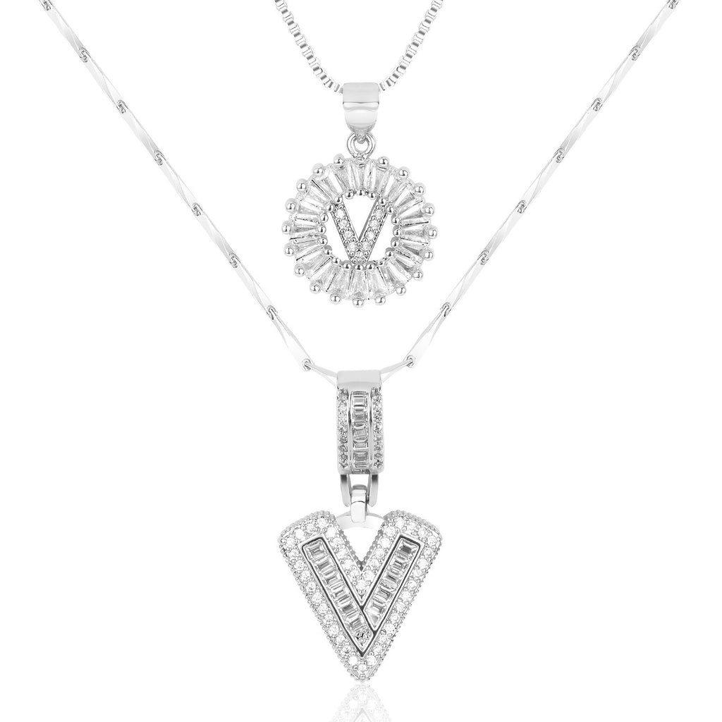 Selamora® | Collares con iniciales en forma de letra y diamantes de oro de 14k (2 unidades)