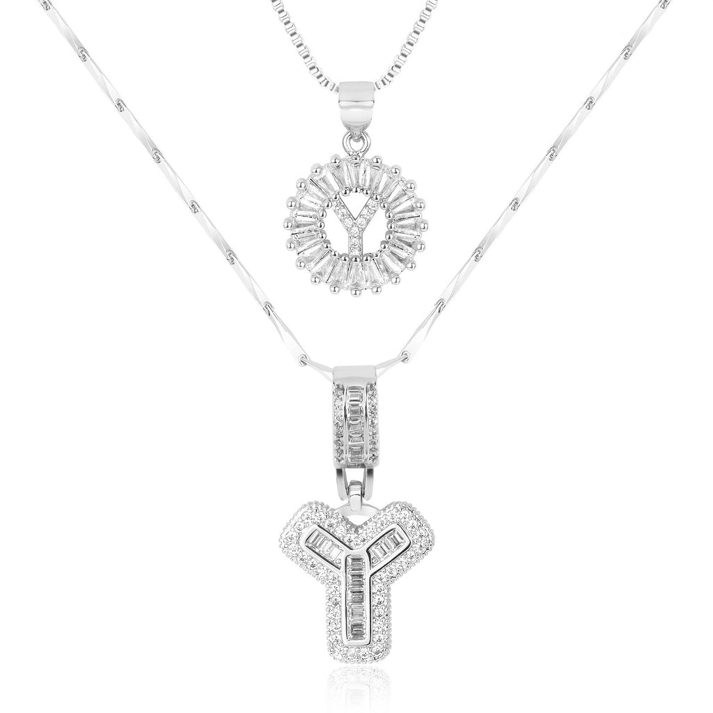 Selamora® | Collares con iniciales en forma de letra y diamantes de oro de 14k (2 unidades)