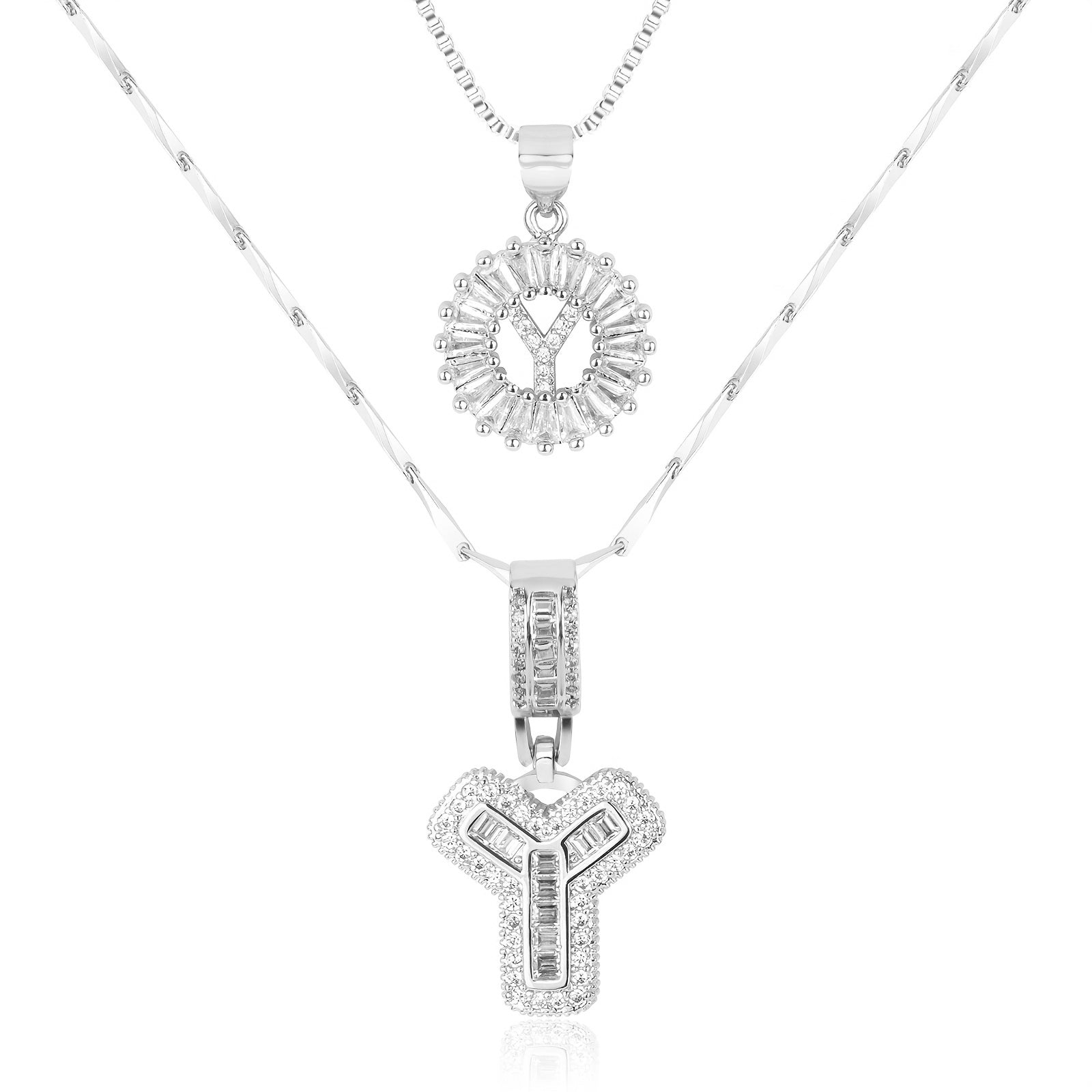 Selamora® | Collares con iniciales en forma de letra y diamantes de oro de 14k (2 unidades)