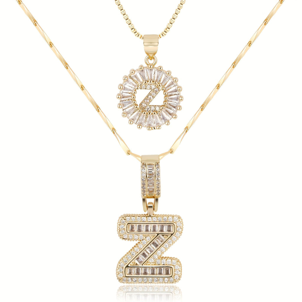 Selamora® | Collares con iniciales en forma de letra y diamantes de oro de 14k (2 unidades)