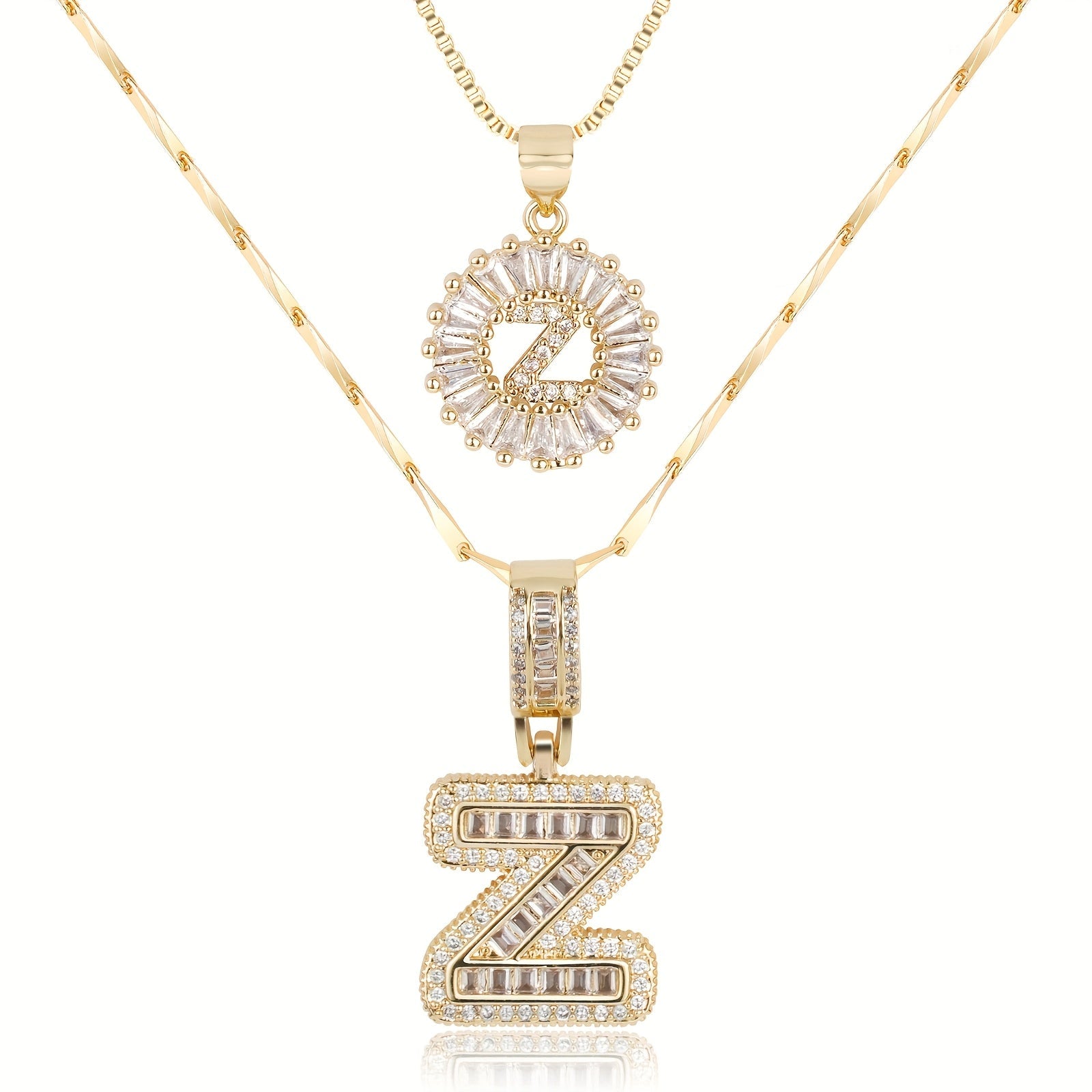 Selamora® | Collares con iniciales en forma de letra y diamantes de oro de 14k (2 unidades)