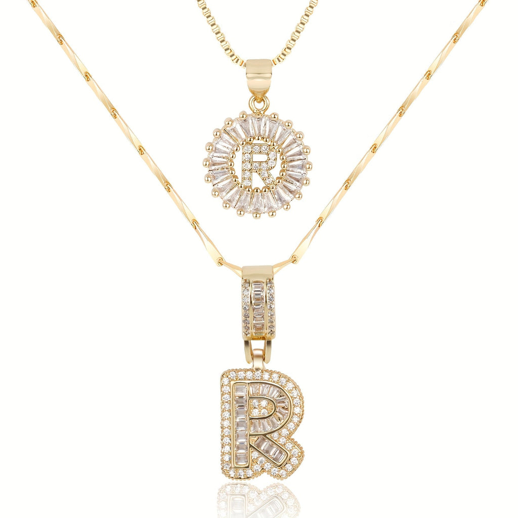Selamora® | Collares con iniciales en forma de letra y diamantes de oro de 14k (2 unidades)