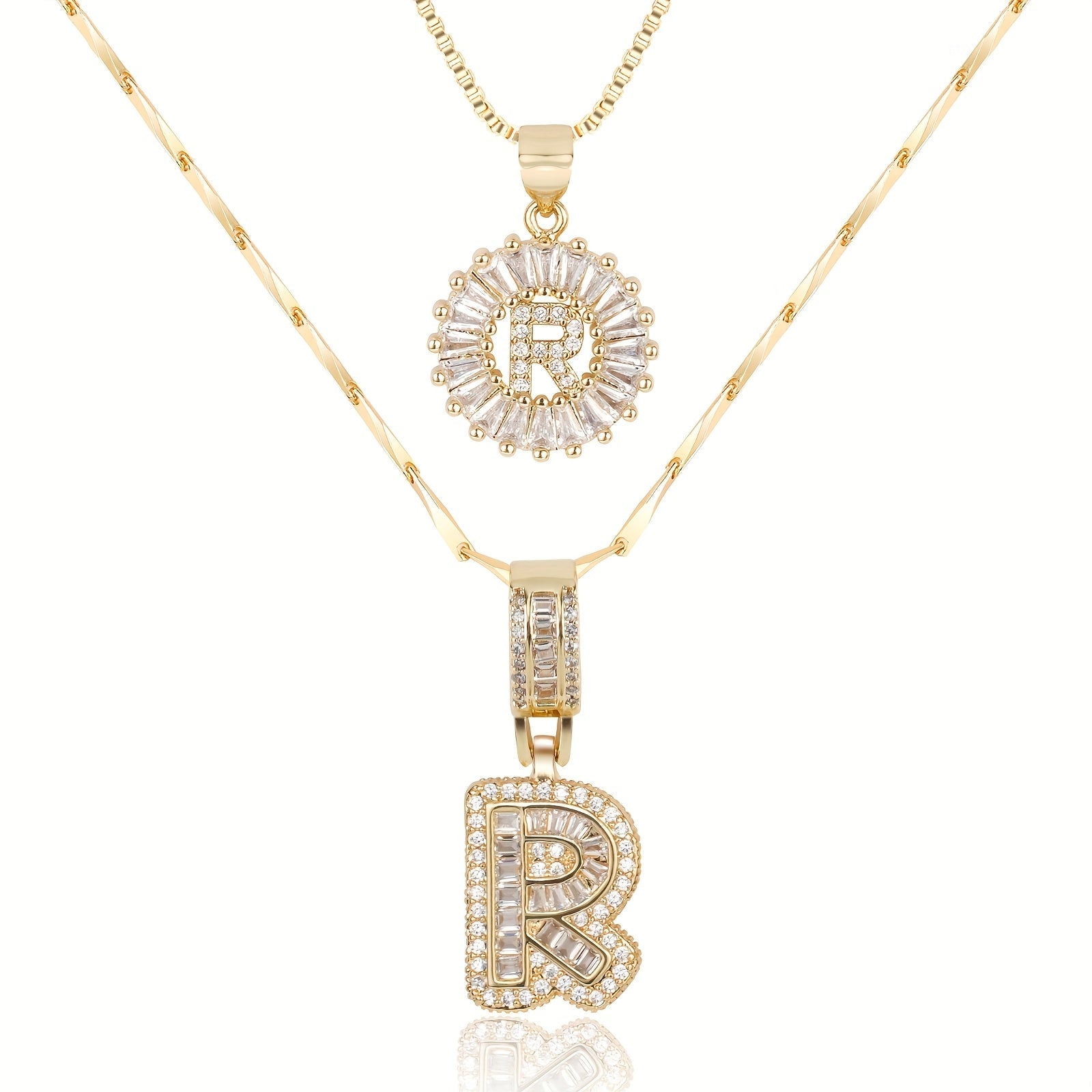 Selamora® | Collares con iniciales en forma de letra y diamantes de oro de 14k (2 unidades)