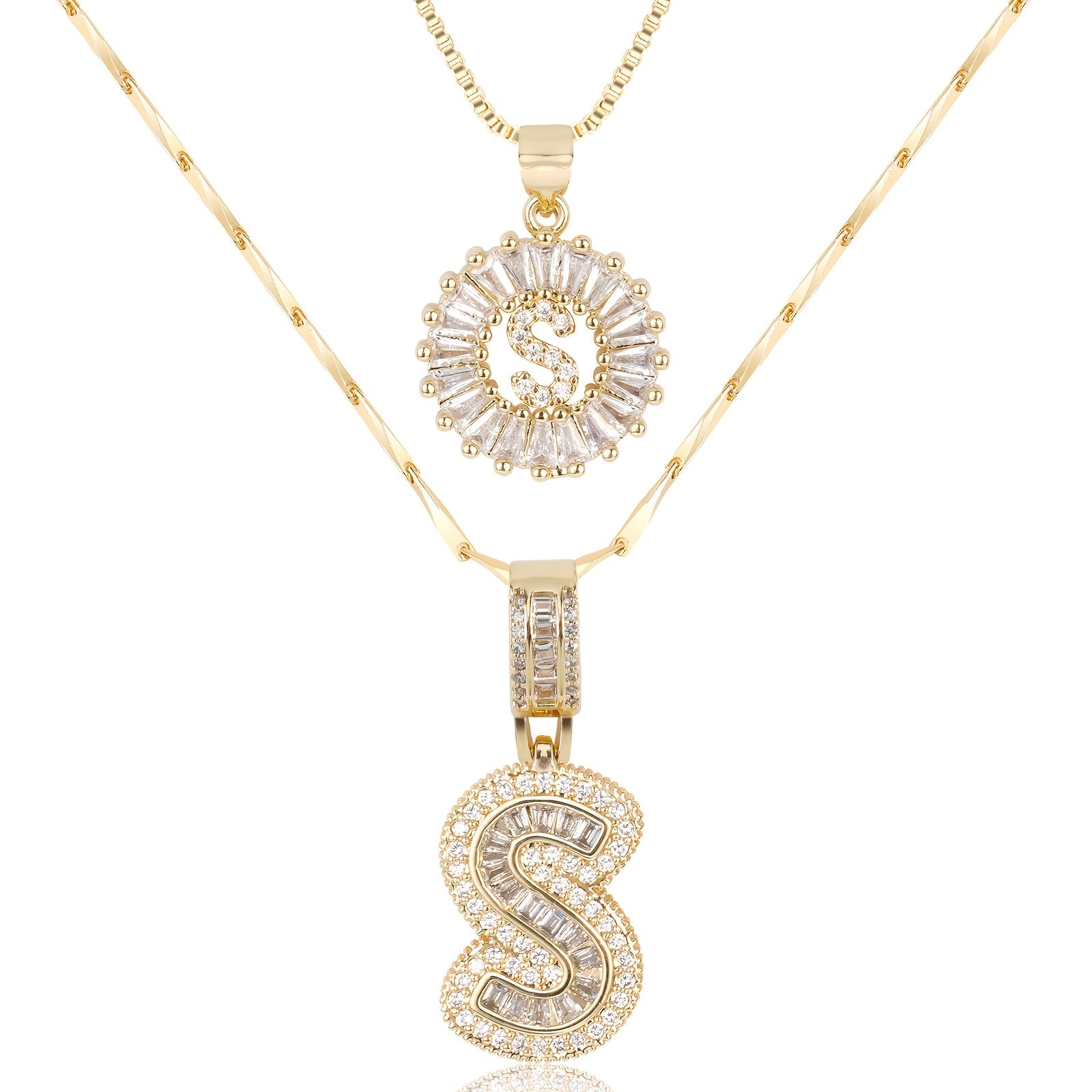 Selamora® | Collares con iniciales en forma de letra y diamantes de oro de 14k (2 unidades)