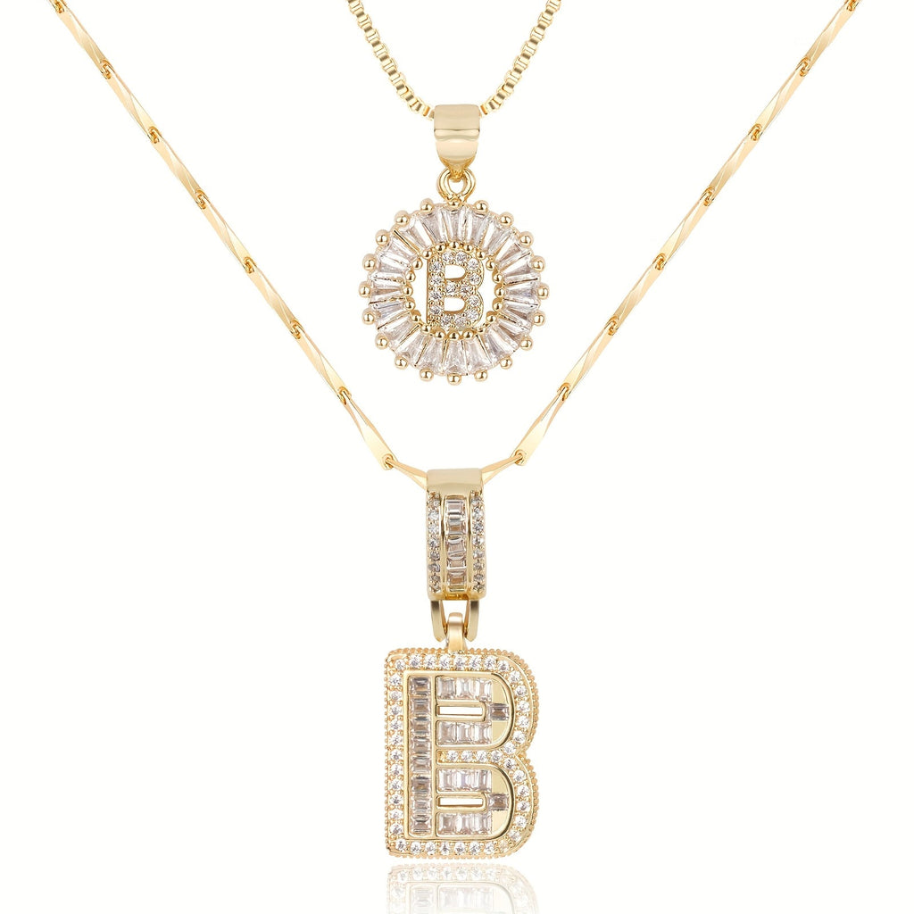 Selamora® | Collares con iniciales en forma de letra y diamantes de oro de 14k (2 unidades)