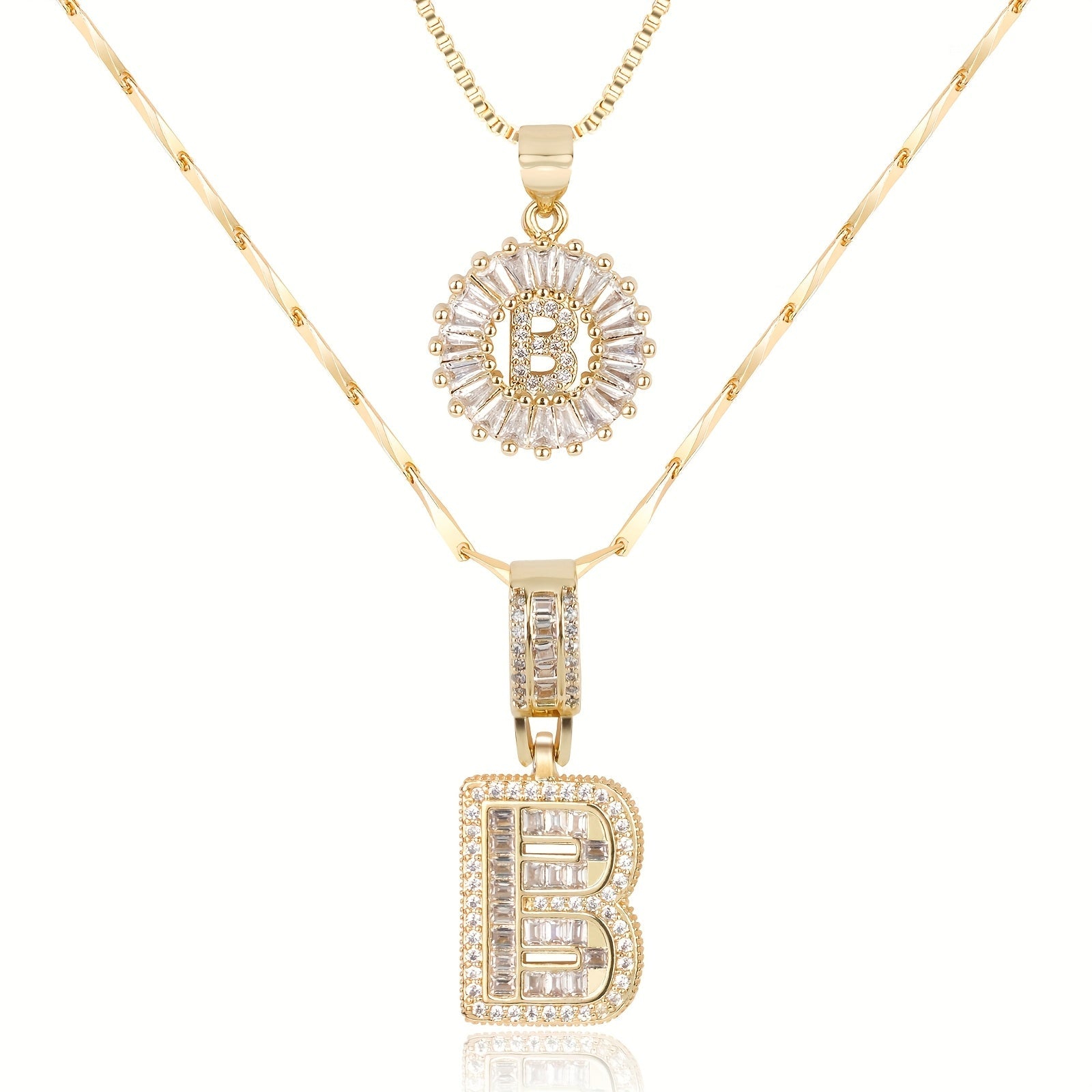 Selamora® | Collares con iniciales en forma de letra y diamantes de oro de 14k (2 unidades)