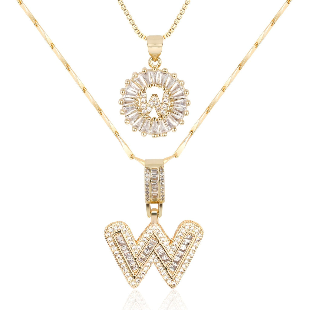 Selamora® | Collares con iniciales en forma de letra y diamantes de oro de 14k (2 unidades)