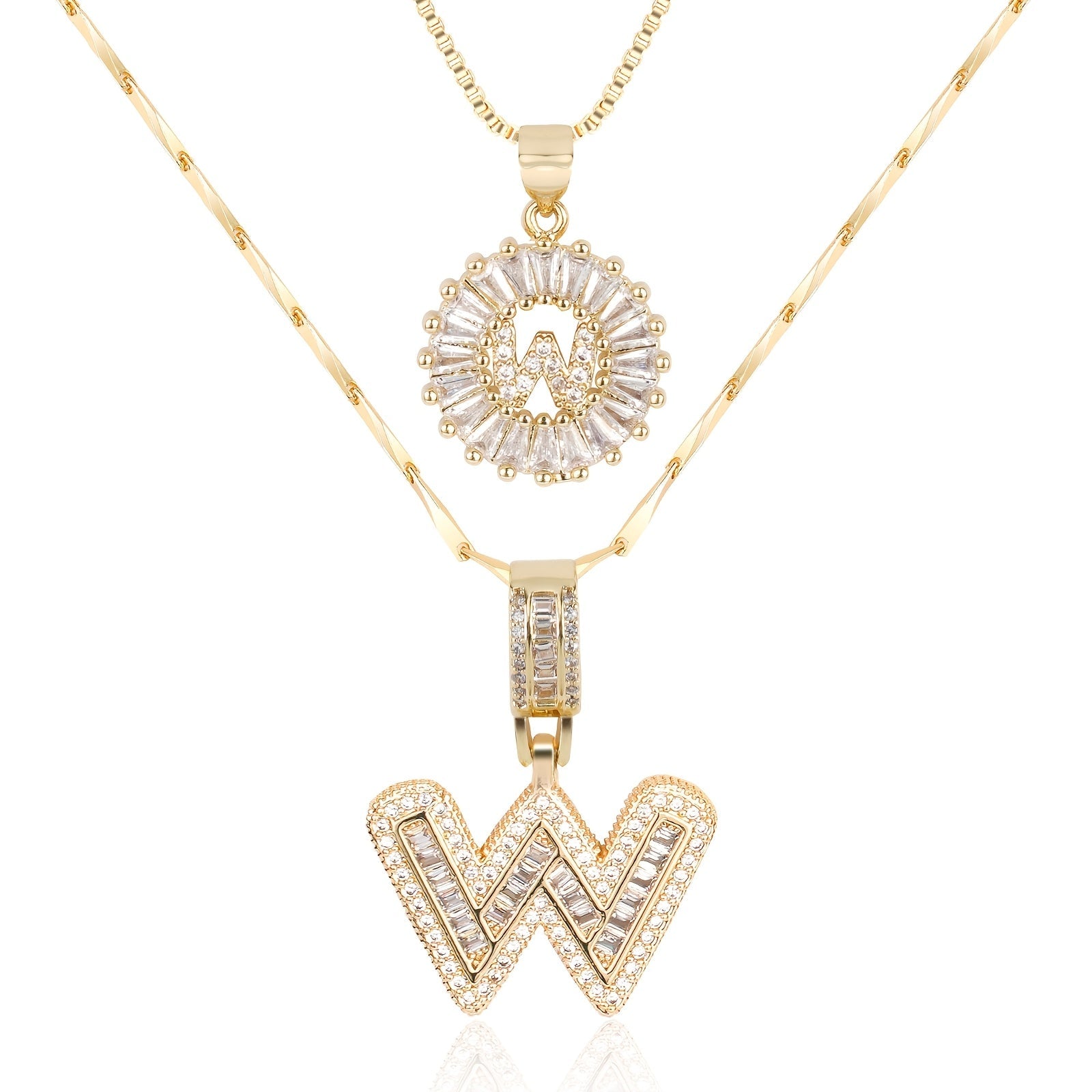 Selamora® | Collares con iniciales en forma de letra y diamantes de oro de 14k (2 unidades)